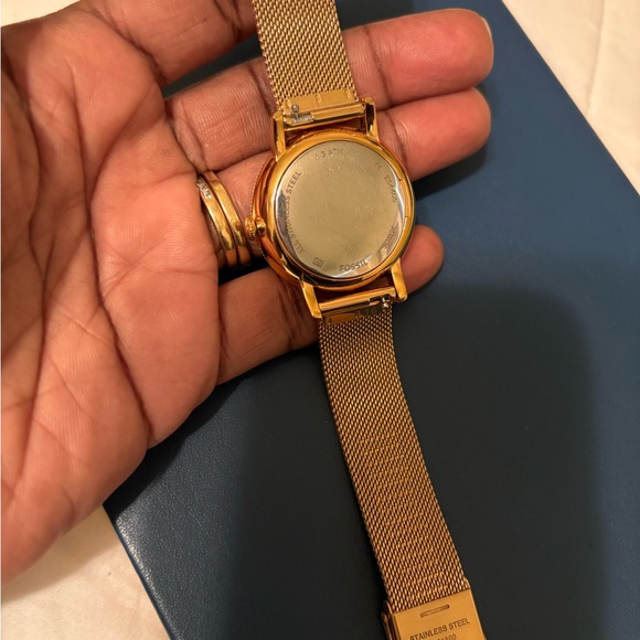 Unisex Women's 34mm Rose Gold Tone Fossil Watch, Black Face, Mesh Band, ES4405 - Picture 2 of 9